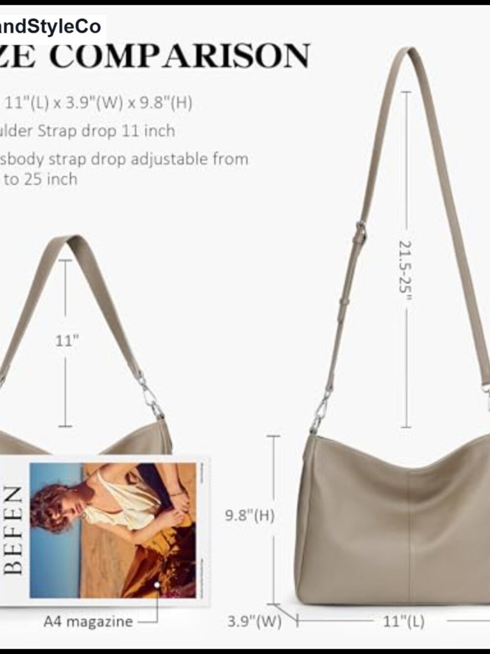 Genuine Leather Hobo Shoulder Crossbody Bag for Women Medium - Picture 3 of 6